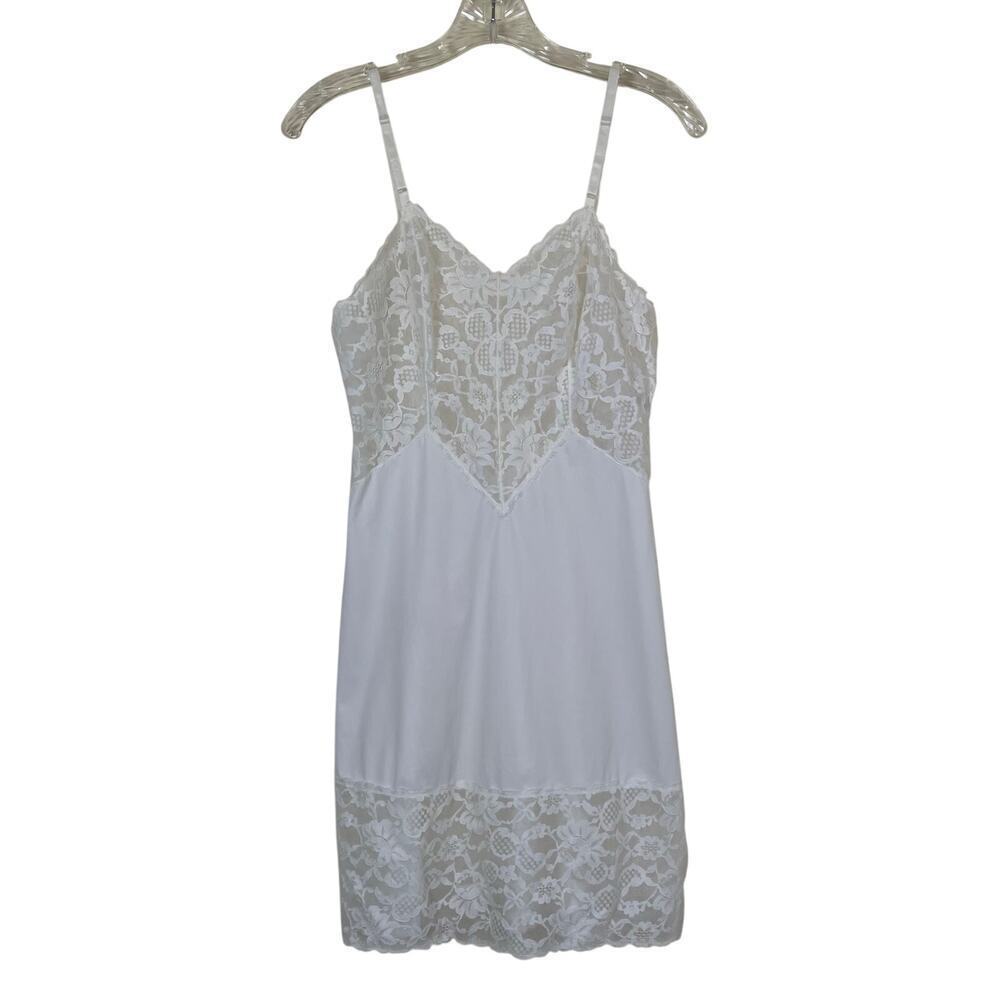 Vanity Fair Sz XS /32 Vtg Lace Slip Dress Lingerie Off-White Fairy Coquette USA
